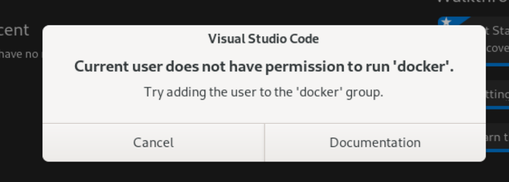 User does not have access to group, add user to docker group first